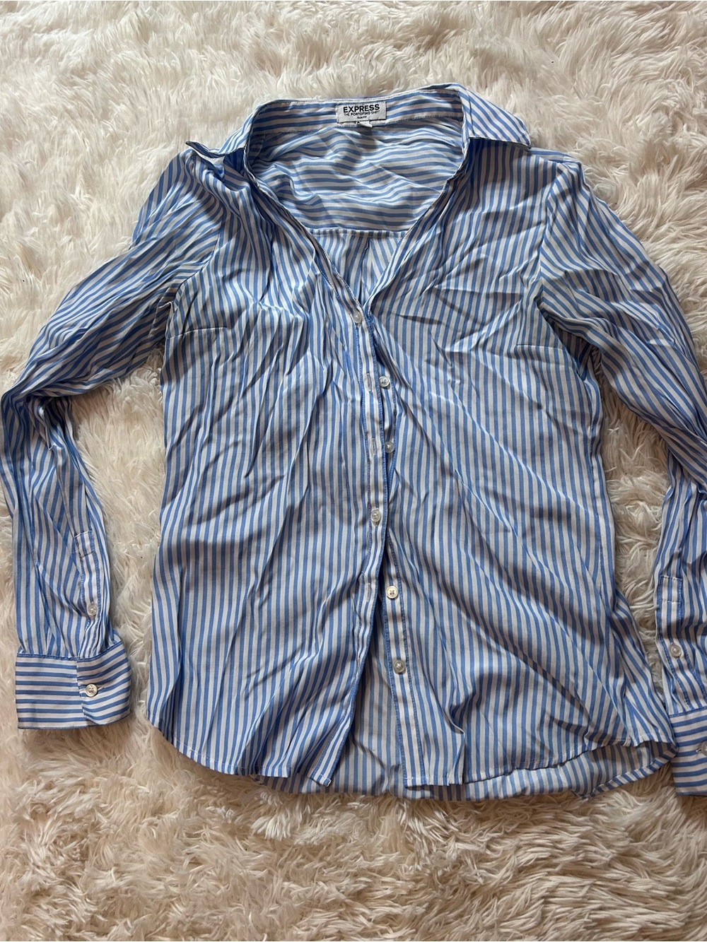 Express Slim Portofino Shirt in Light Blue & White Stripes